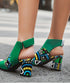 Geo Pattern Block Heel Sandals